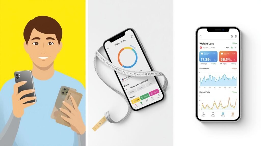 App com celular e fita metrica
